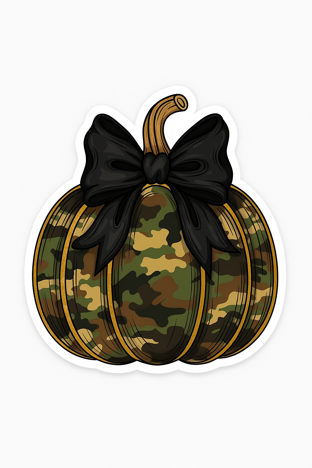 Camo Pumpkin Sticker with Black Bow (Digital Sticker)