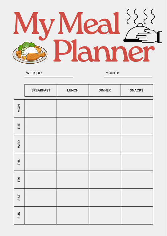 Printable Weekly Meal Planner PNG – Track Breakfast, Lunch & Dinner | Instant Digital Download
