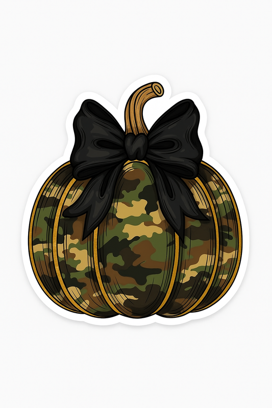 Camo Pumpkin Sticker with Black Bow (Digital Sticker)